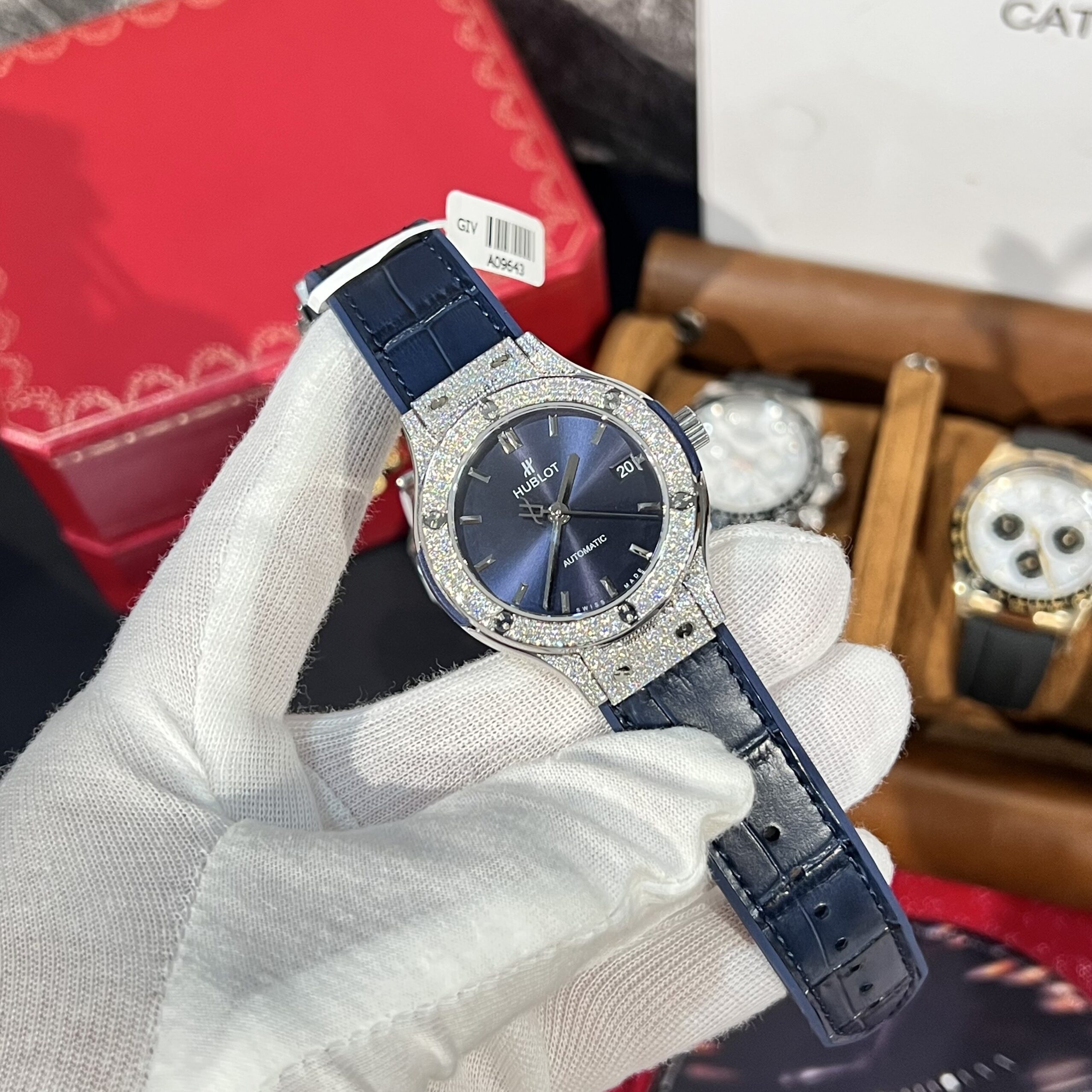 Hublot Classic Fusion Titanium Custom Diamonds Moissanite Leaher Blue 38mm - Image 2