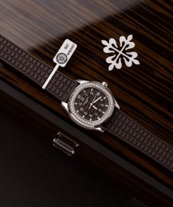 Alternative view of Patek Philippe Aquanaut 5067 Womens Custom Moissanite Diamonds Replica Watch Black 35.6mm