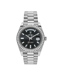 Rolex Day-Date 40 228349RBR White Gold Diamond Bezel Black Dial