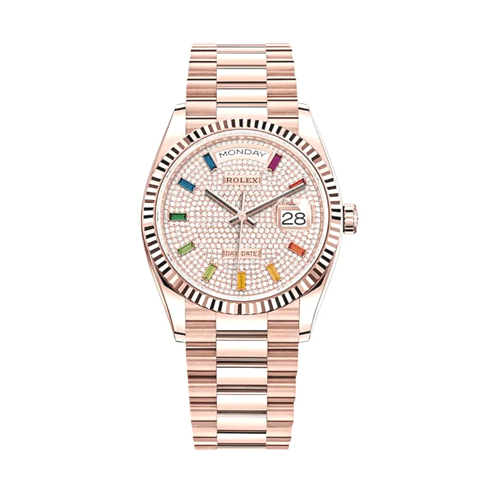 Rolex Day-Date 36 128235 Rose Gold Diamond Paved Dial