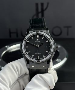 Alternative view of Hublot Classic Fusion Black Ceramic Bezel Diamonds JJZ Factory SW300 Customs 42mm