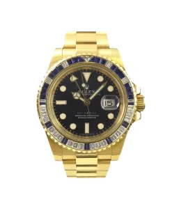 Rolex GMT-Master II 116748SA Yellow Gold Sapphire and Diamond Bezel Black Dial
