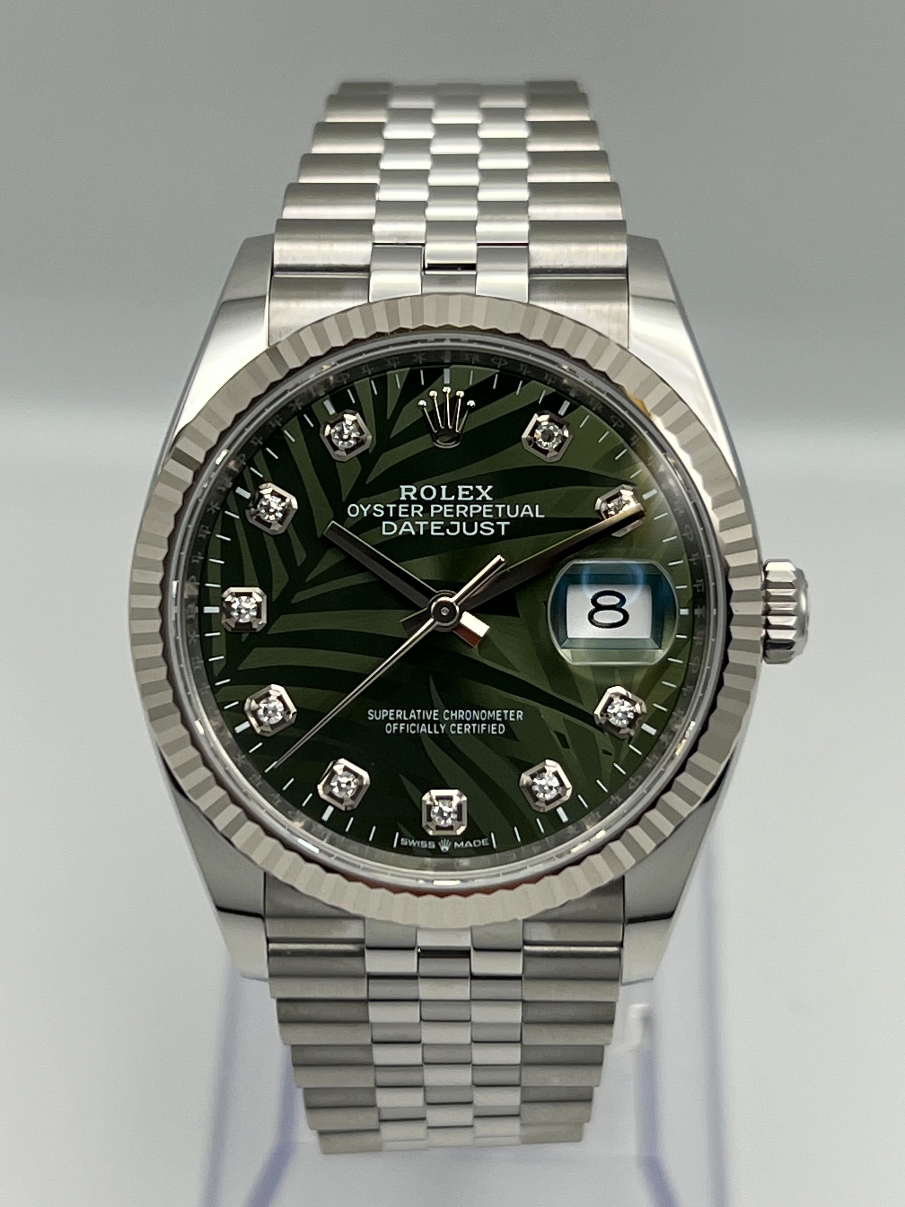 Rolex Datejust 36 126234 White Gold Stainless Steel Palm Motif Diamond Dial Jubilee - Image 5
