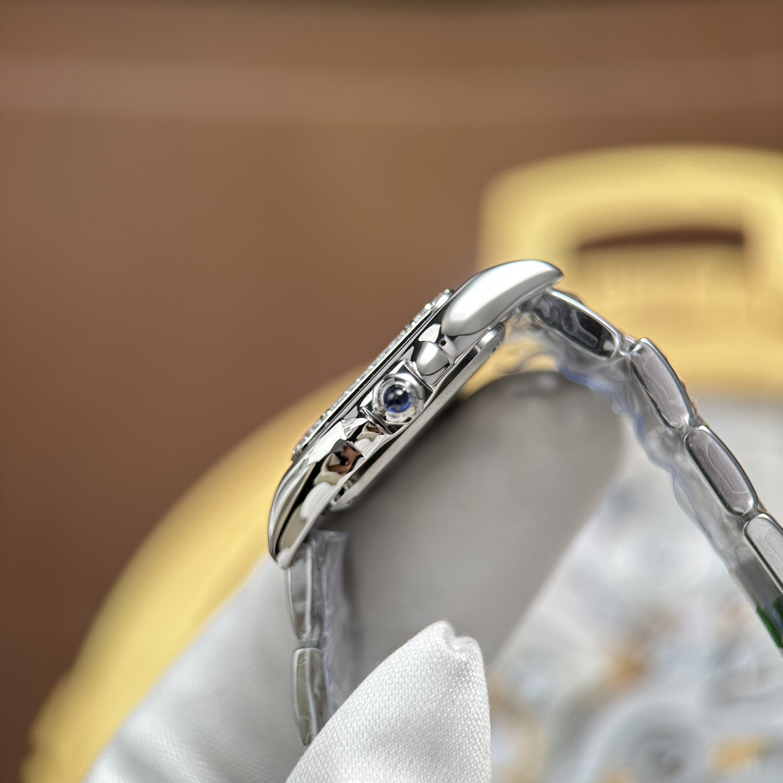 Cartier Panthere Small Model Rep 11 Women’s Blue Face CZ Stone Bezel 23x30mm - Image 6