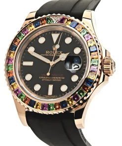 Alternative view of Rolex Yacht-Master 40 116695SATS Rose Gold Black Dial Rainbow Bezel