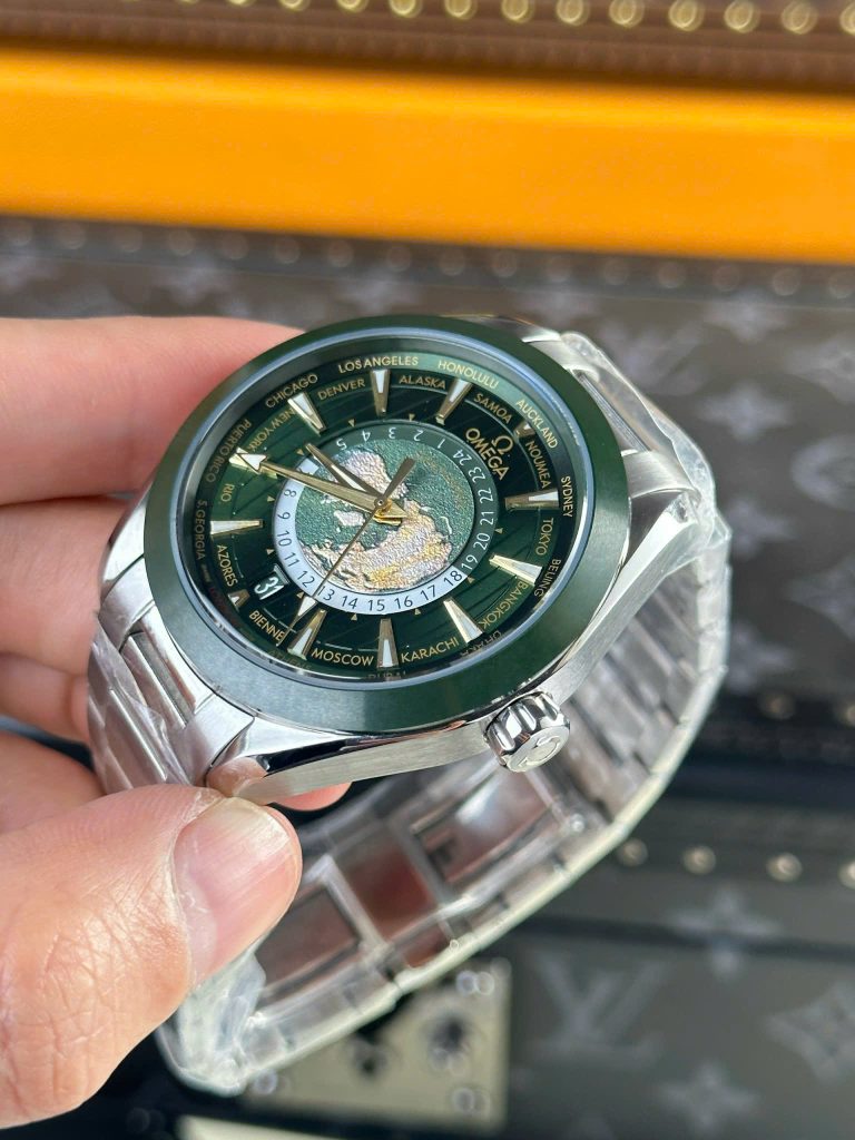 Đồng Hồ Omega Seamaster Aqua Terra Worldtimer Replica 11 Màu Xanh Lá Dây Kim Loại 43mm