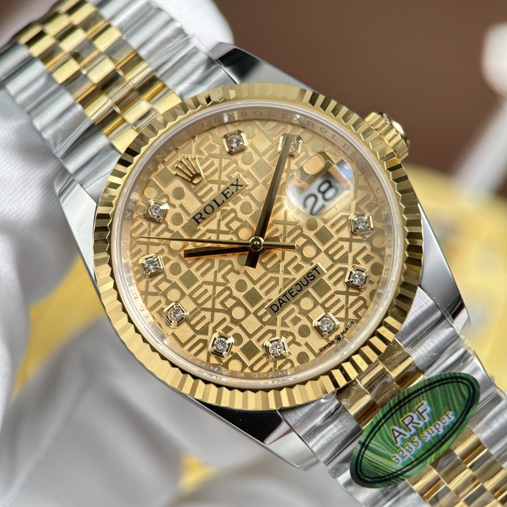 Đồng Hồ Rolex DateJust Chế Tác 11 Demi Vàng Mặt Hoạ Tiết Vi Tính Nhà Máy AR 36mm