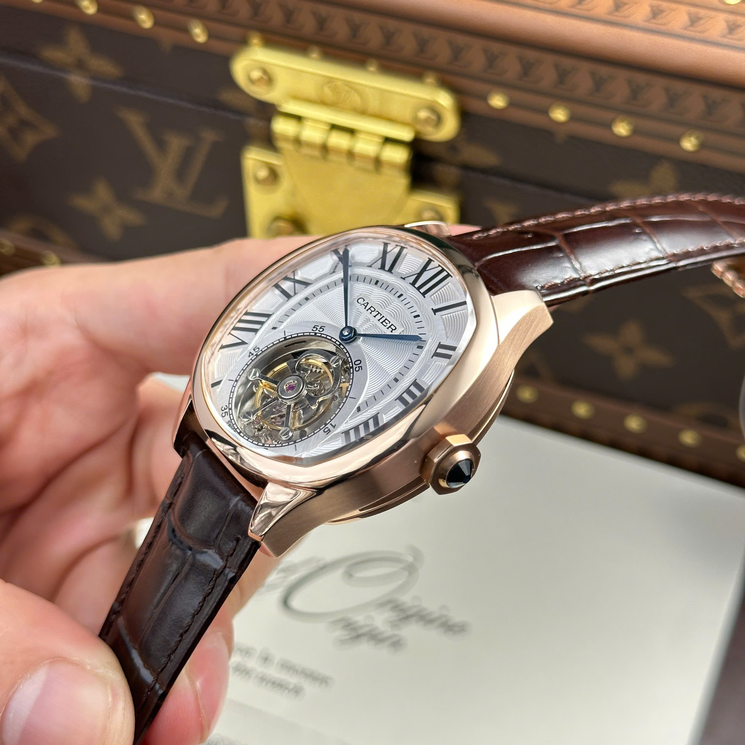 Cartier Drive Tourbillon Replica 11 Watch Guiloche Dial Brown Leather Strap 41mm - Image 7