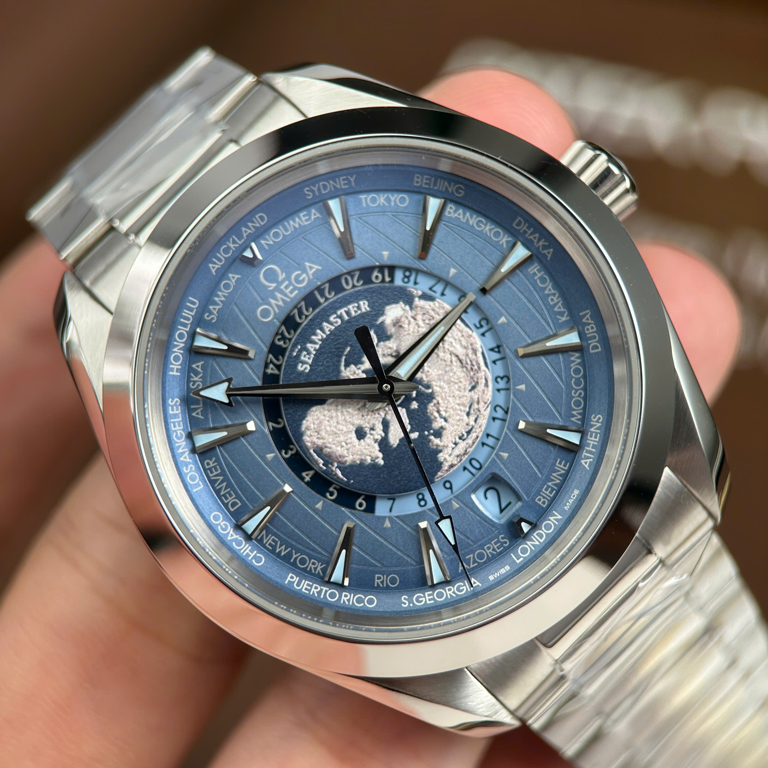 Omega Seamaster Rep11 Aqua Terra Worldtimer Dial Blue Metal Strap 43mm - Image 6