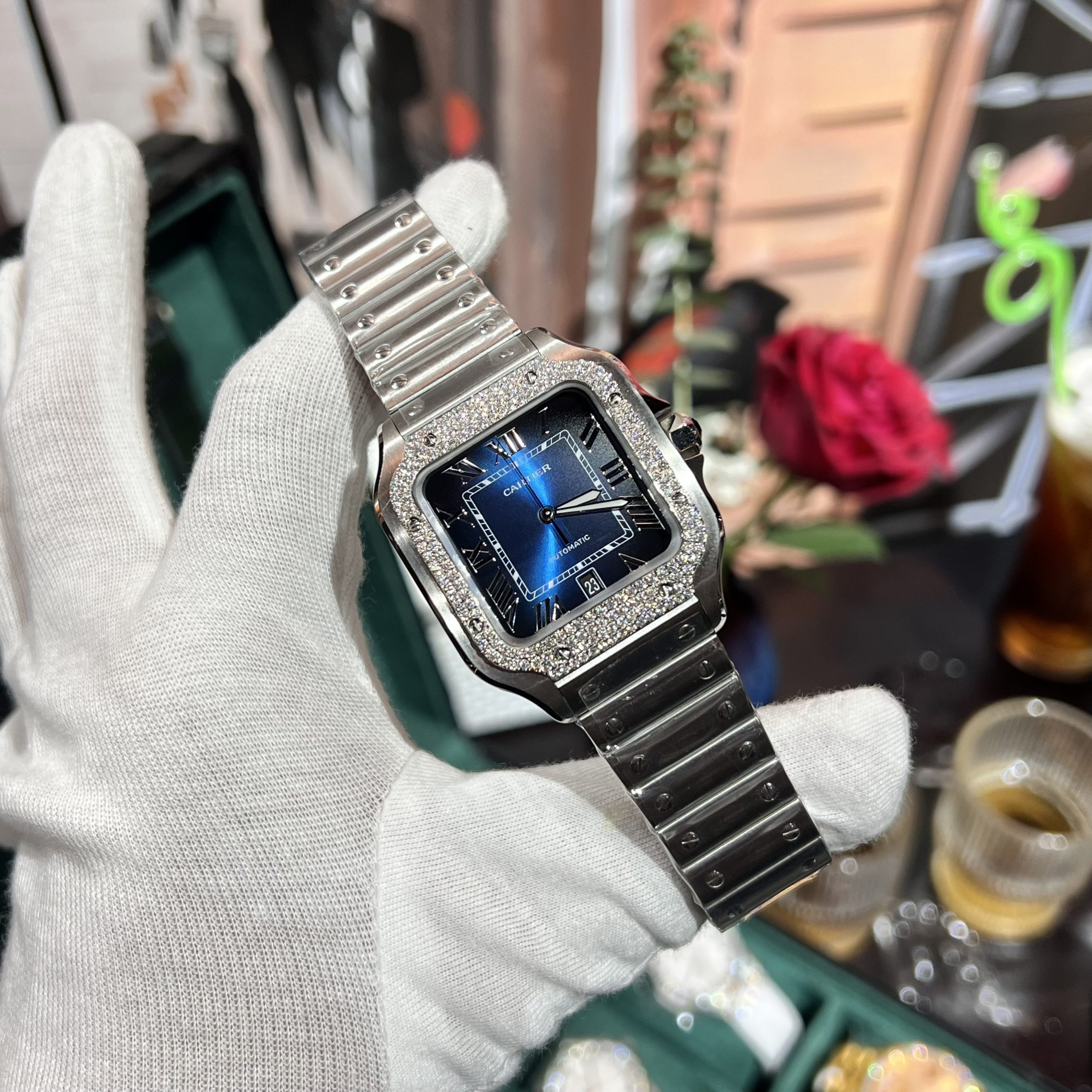 Catier Santos Customs Moissanite Diamonds Bezel Best Replica 39.8mm - Image 2