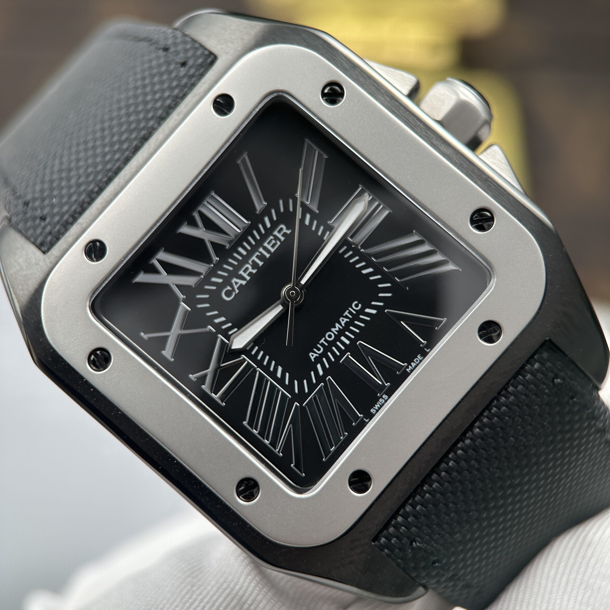 Cartier Santos 100 XL Replica 11 Watch ADLC Plated Case Black Dial Grey Bezel 41x51mm - Image 3