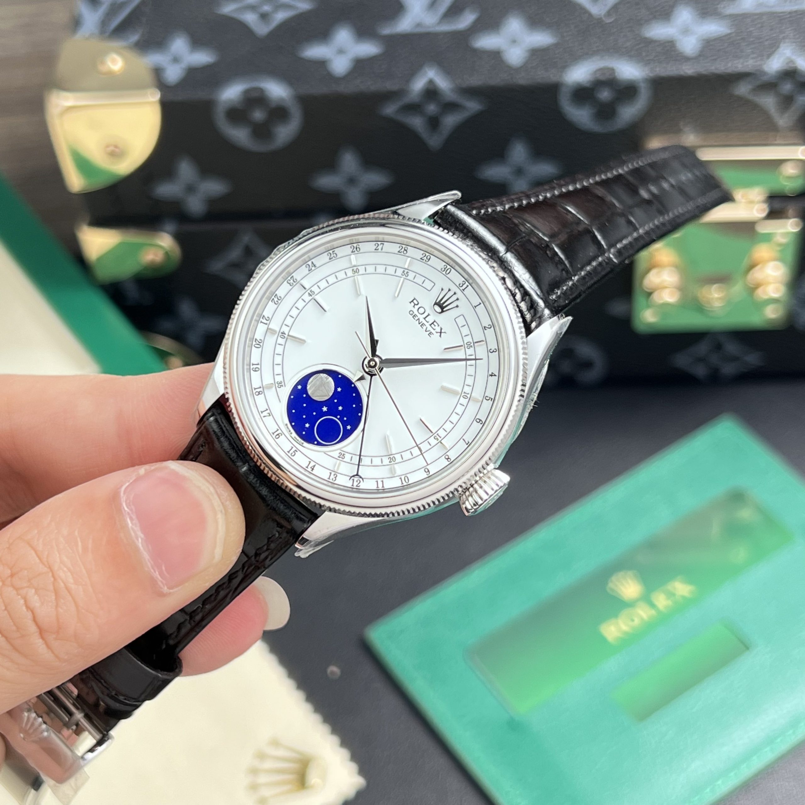 Rolex Cellini 50535 Replica Watch Sliver Leather Strap Best Quality 39mm - Image 2