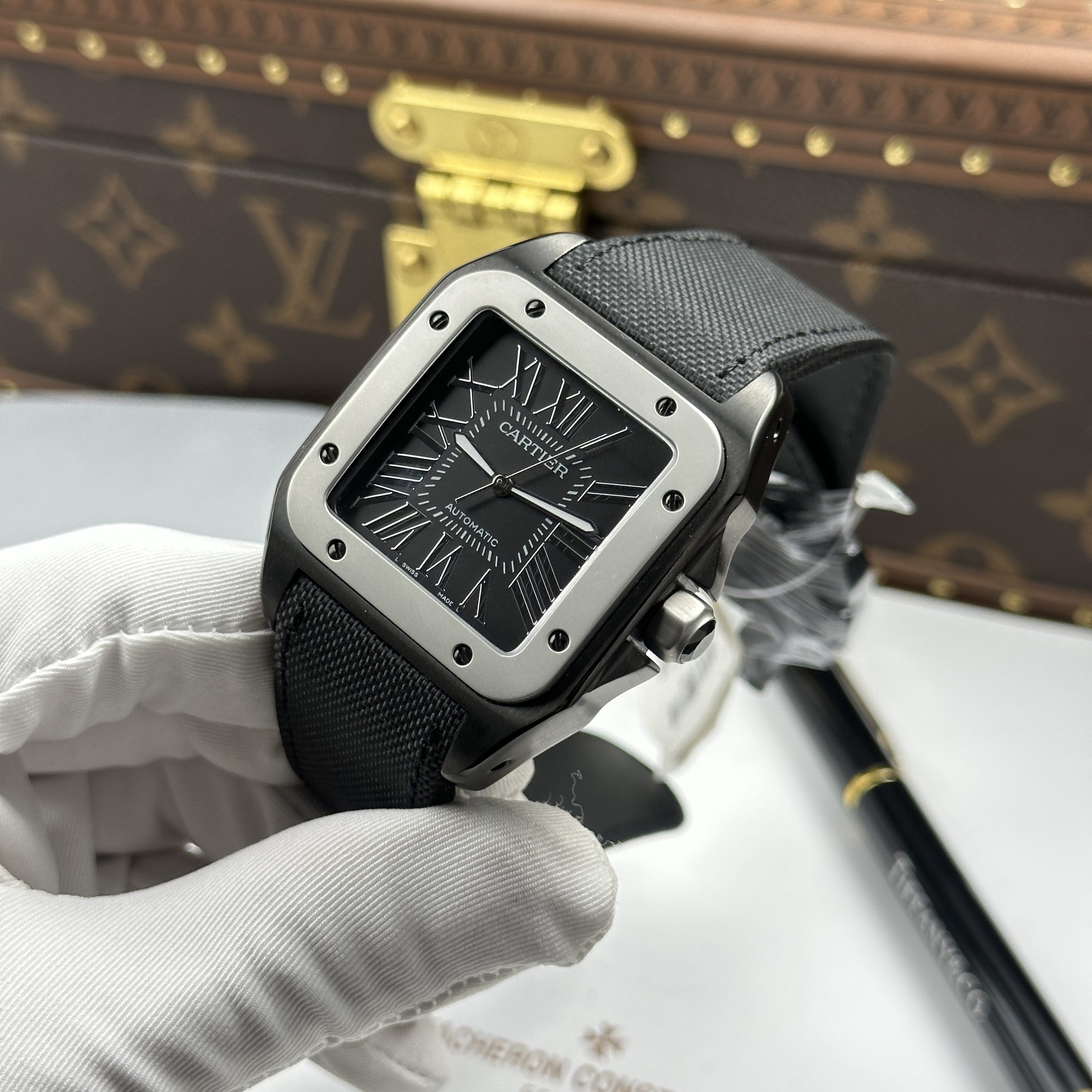 Cartier Santos 100 XL Replica 11 Watch ADLC Plated Case Black Dial Grey Bezel 41x51mm - Image 4