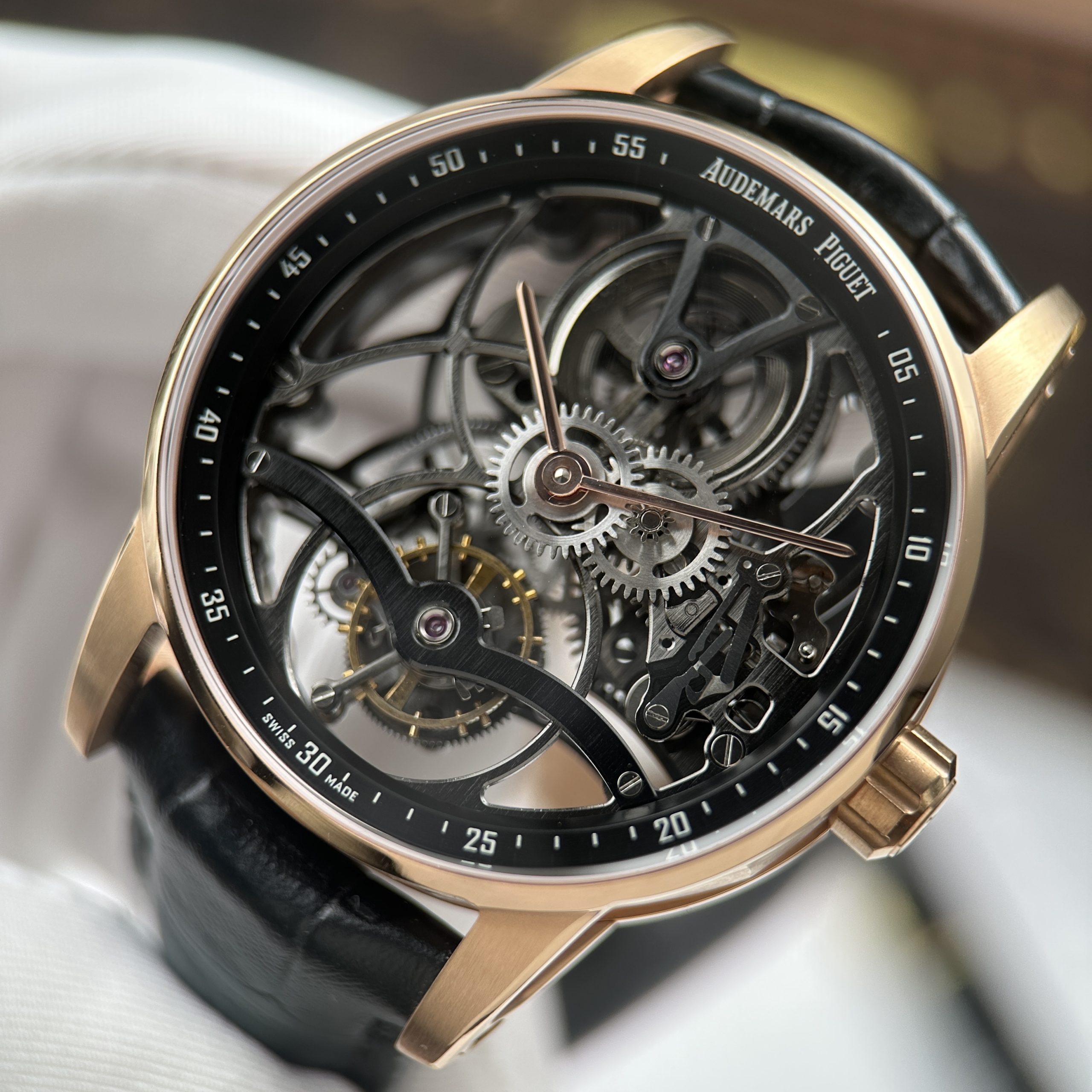 Audemars Piguet 26600 Replica Luxury Tourbillon Openwork Rose Gold Plated Leather Strap 41mm - Image 7