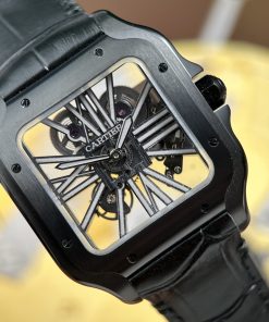 Alternative view of Cartier Santos de Cartier Rep High-End Skeleton Black Leather Strap Factory MLF 39.8mm