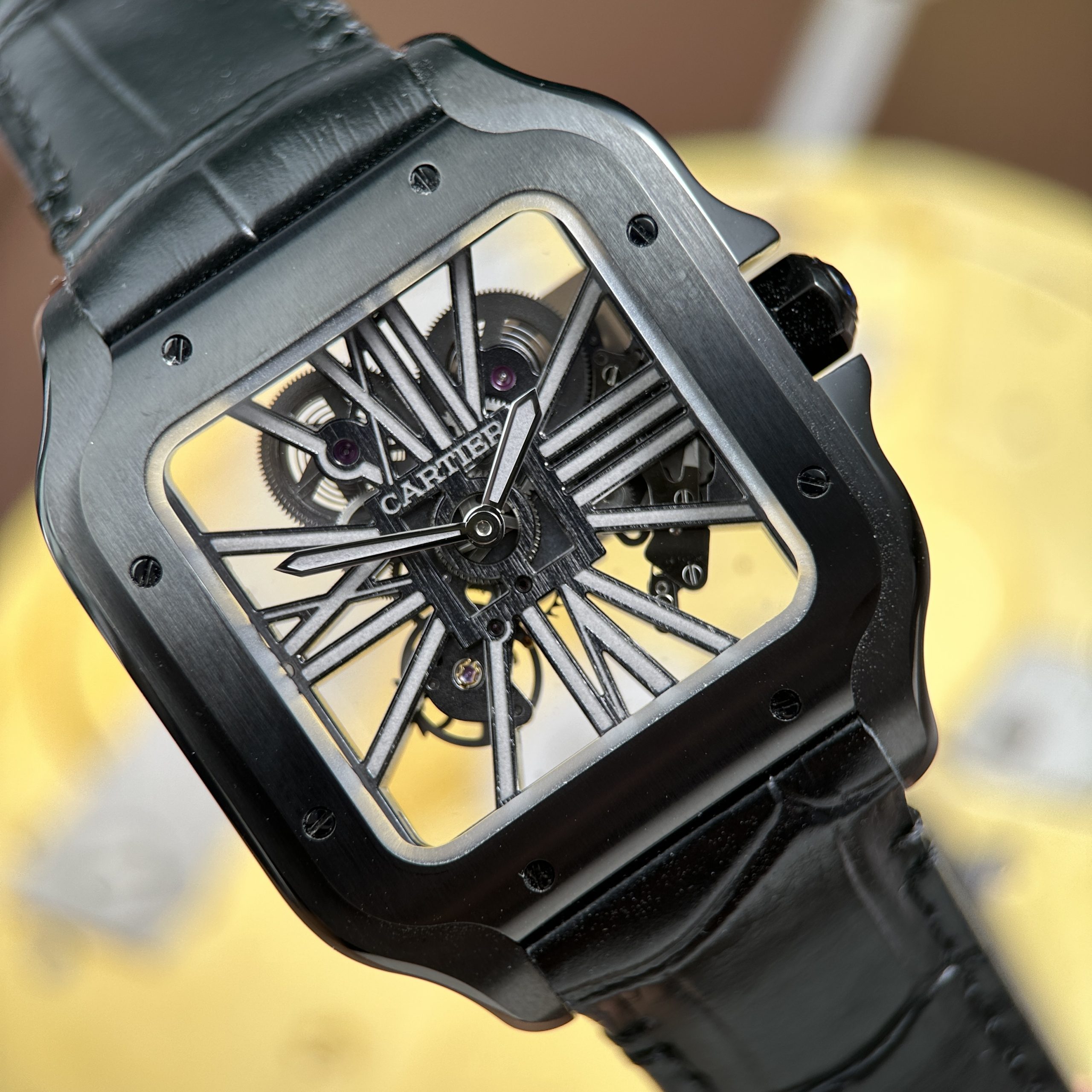 Cartier Santos de Cartier Rep High-End Skeleton Black Leather Strap Factory MLF 39.8mm - Image 2