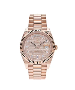 Rolex Day-Date 40 228235 Rose Gold Baguette Diamond Paved Dial