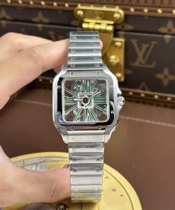 Cartier Santos de Cartier Skeleton Rep 11 Watch Demi Green Dial Factory MLF 39.8mm