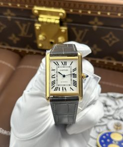 Cartier Tank Louis Gold-Plated White Dial Gray Leather Strap 27.8×38.1mm