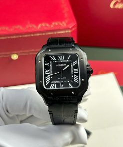 Alternative view of Cartier Santos de Cartier Replica Luxury Watch Black Leather Strap BV Factory 39.8mm