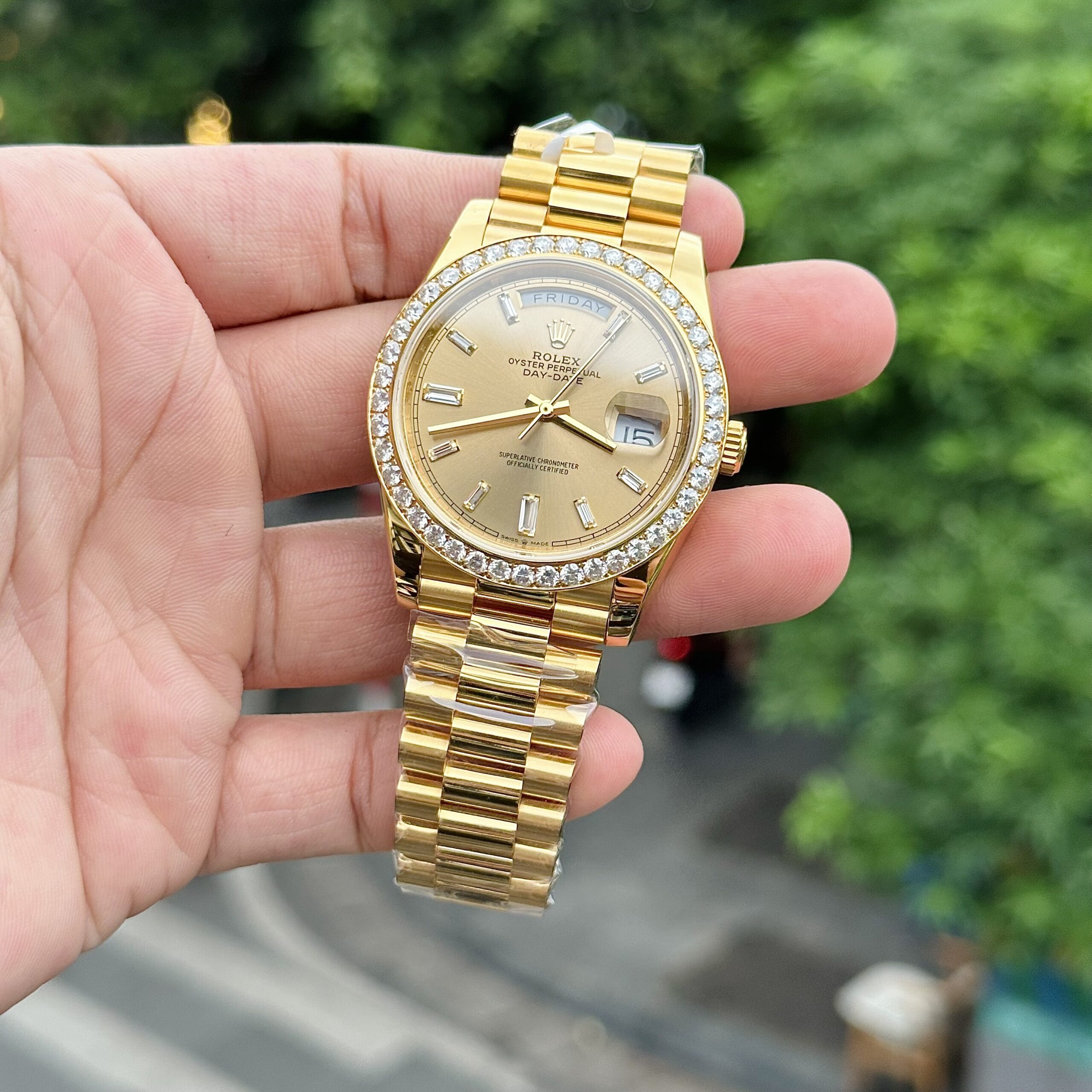 Rolex Day-Date 18K Gold Wrapped Custom Moissanite Diamonds GMF 40mm - Image 3