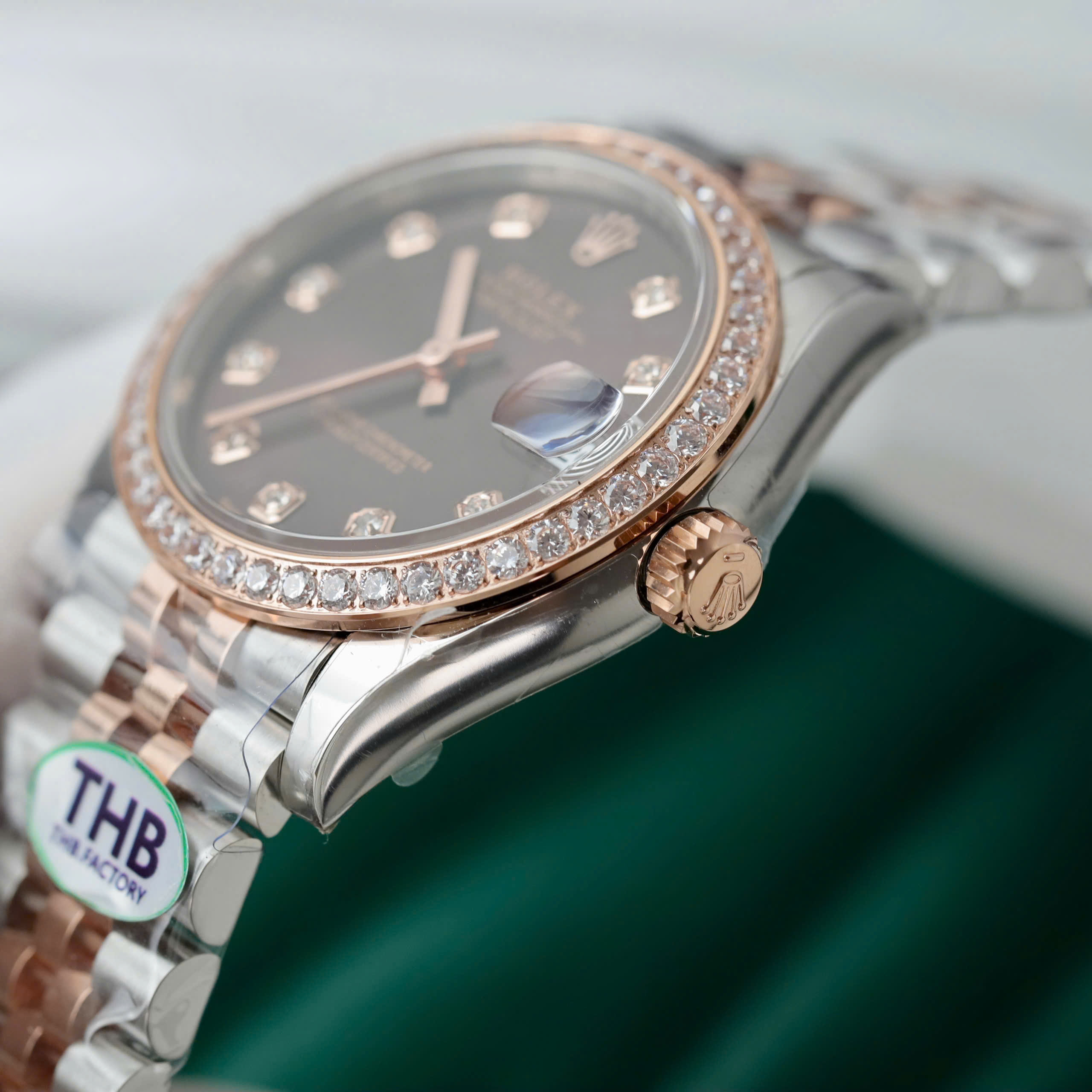 Rolex DateJust Replica 11 Demi Chocolate Dial Stone setting THB Factory 31mm - Image 5