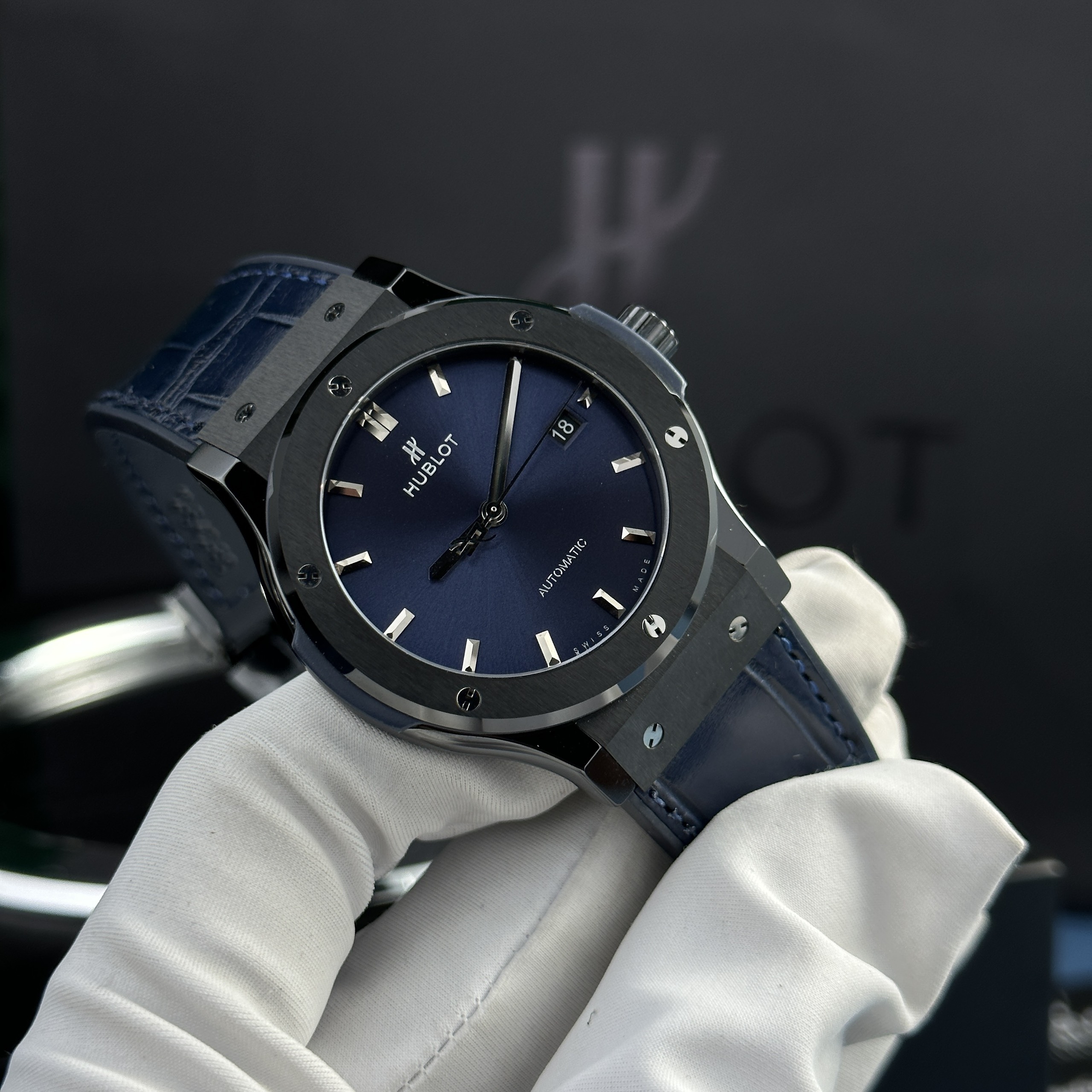 Hublot Replica Watch Classic Fusion Ceramic Blue Dial JJZ Customs 42mm - Image 2