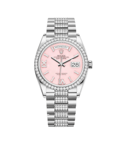 Rolex Day-Date 36 128349RBR White Gold Diamond Bezel Pink Diamond Dial