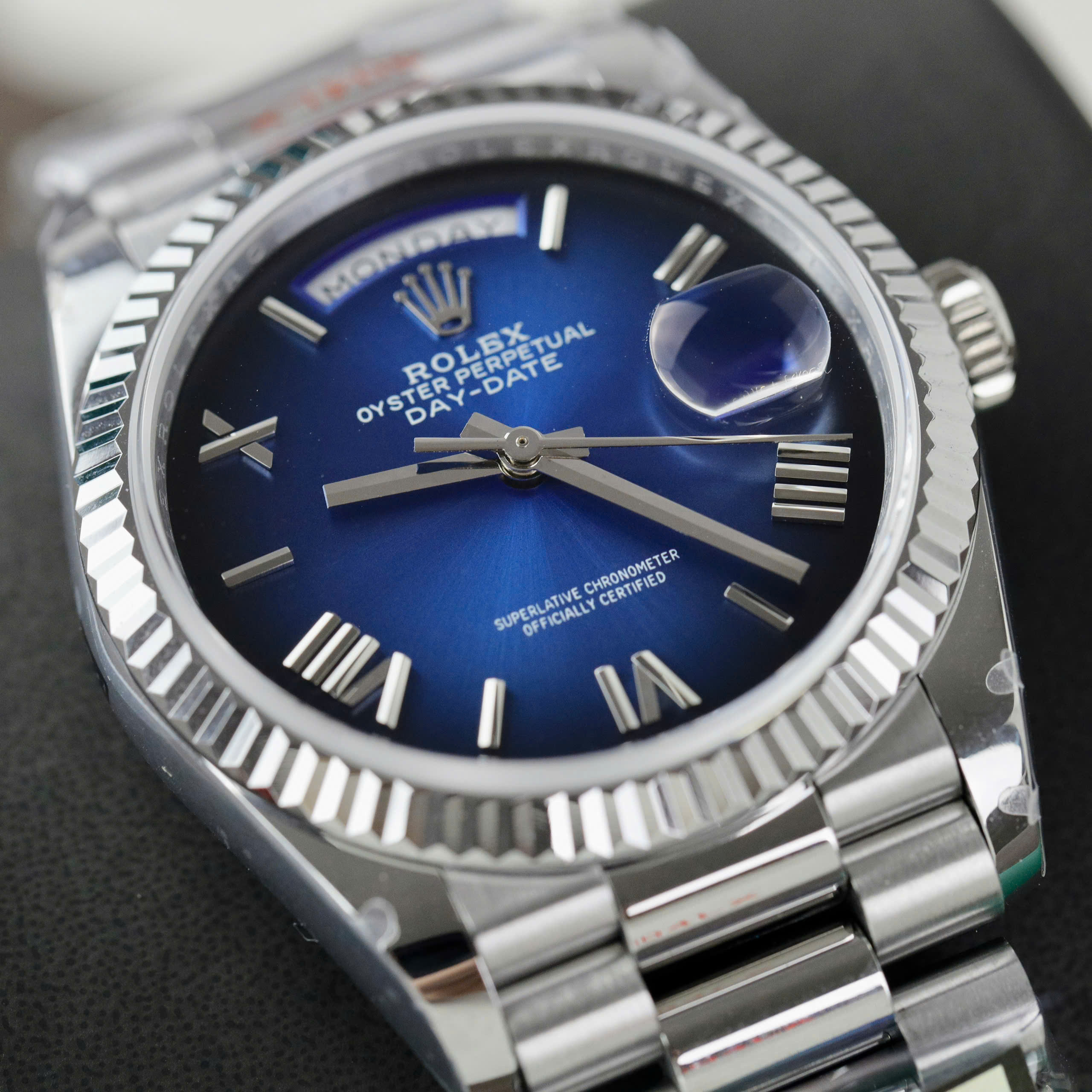 Rolex Day-Date 128236 Rep 11 Blue Dial Roman Numerals Weight 159gr Factory QF 36mm - Image 3