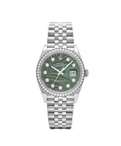Rolex Datejust 36 126284RBR Stainless Steel Green Palm Frond Diamond Dial Diamond Bezel