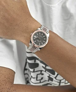 Alternative view of Rolex Datejust 41 126331 Rose Gold Stainless Steel Rhodium Slate Fluted Motif Dial Jubilee