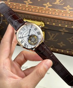 Alternative view of Cartier Drive Tourbillon Replica 11 Watch Guiloche Dial Brown Leather Strap 41mm