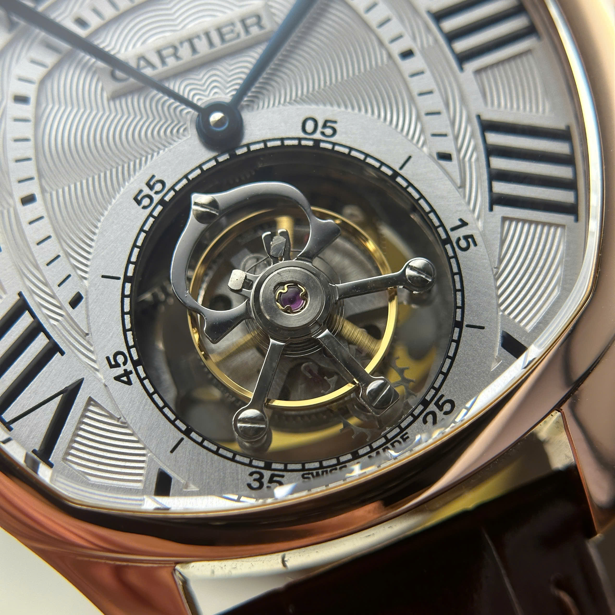Cartier Drive Tourbillon Replica 11 Watch Guiloche Dial Brown Leather Strap 41mm - Image 6