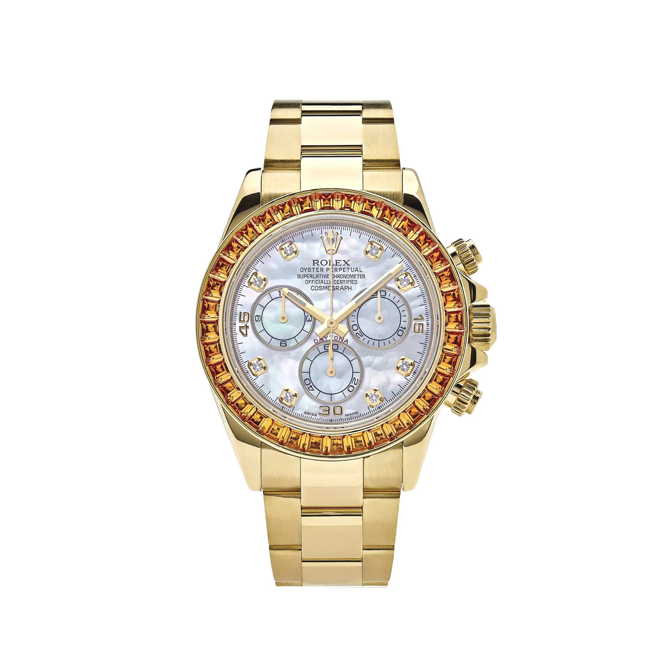 Rolex Daytona 116578SACO Yellow Gold Sapphire Bezel Mother Of Pearl Dial