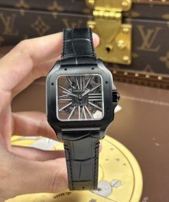 Cartier Santos de Cartier Rep High-End Skeleton Black Leather Strap Factory MLF 39.8mm