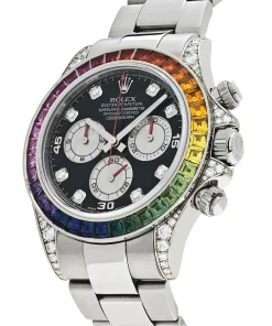 Alternative view of Rolex Daytona 116599RBOW ‘Rainbow’ White Gold Black Diamond Dial Sapphire Bezel