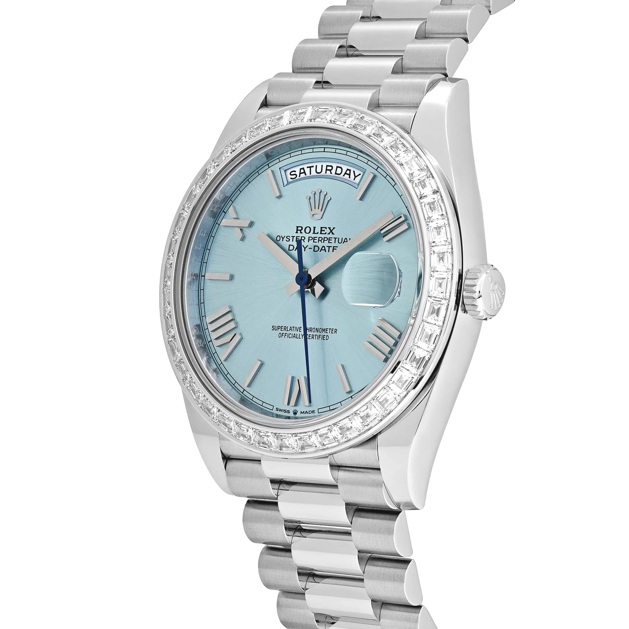 Rolex Day-Date 40 228396TBR Platinum Ice Blue Roman Dial Diamond Bezel (2025) - Image 3