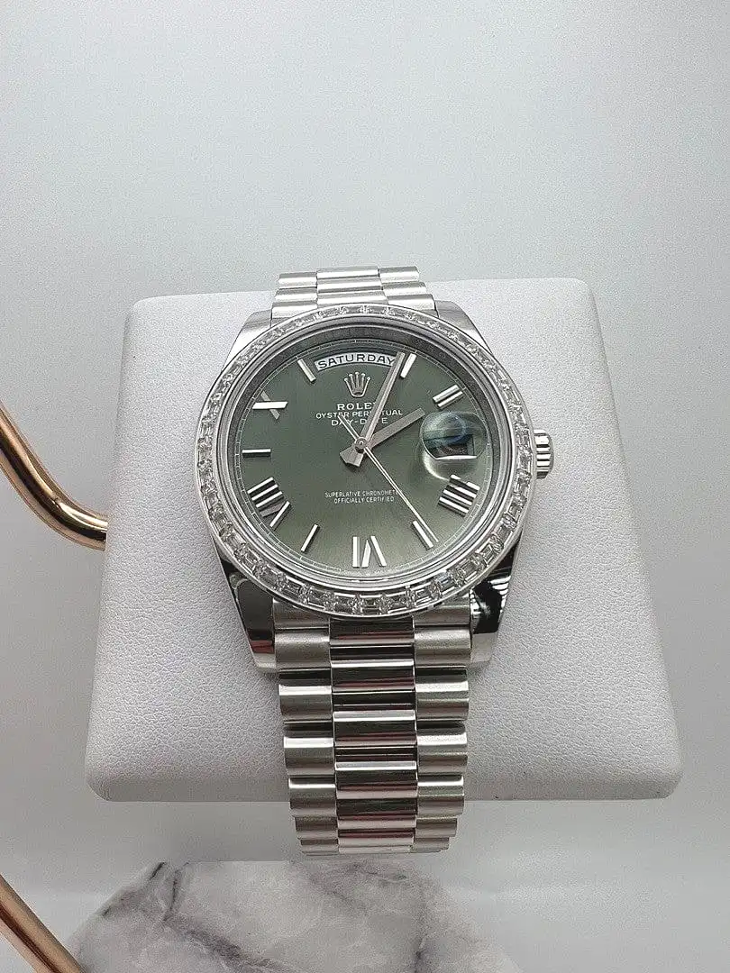 Rolex Day-Date 40 228396TBR Platinum Olive Green Dial Diamond Bezel - Image 2