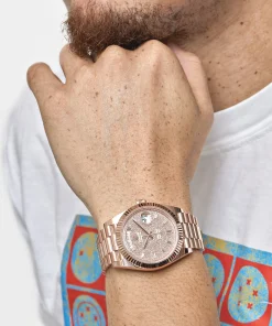 Alternative view of Rolex Day-Date 40 228235 Rose Gold Baguette Diamond Paved Dial