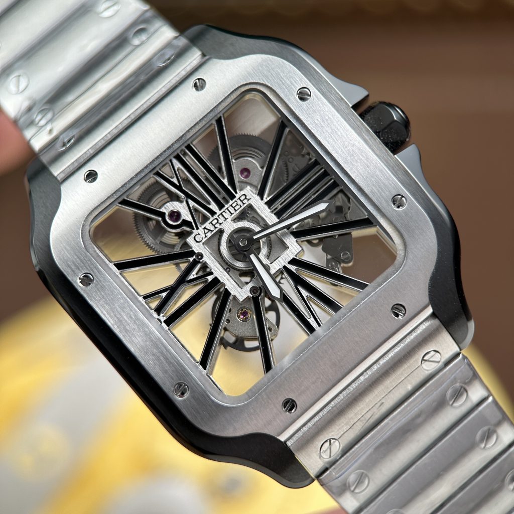 Đồng Hồ Cartier Santos de Cartier Replica 11 Skeleton Demi Đen Nhà Máy MLF 39.8mm