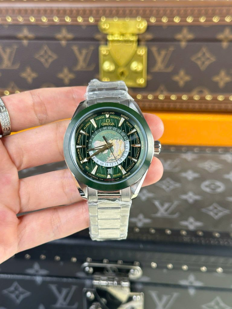 Đồng Hồ Omega Seamaster Aqua Terra Worldtimer Replica 11 Màu Xanh Lá Dây Kim Loại 43mm