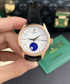 Alternative view of Rolex Cellini 50535 Replica Watch Everose Gold Leather Strap 39mm