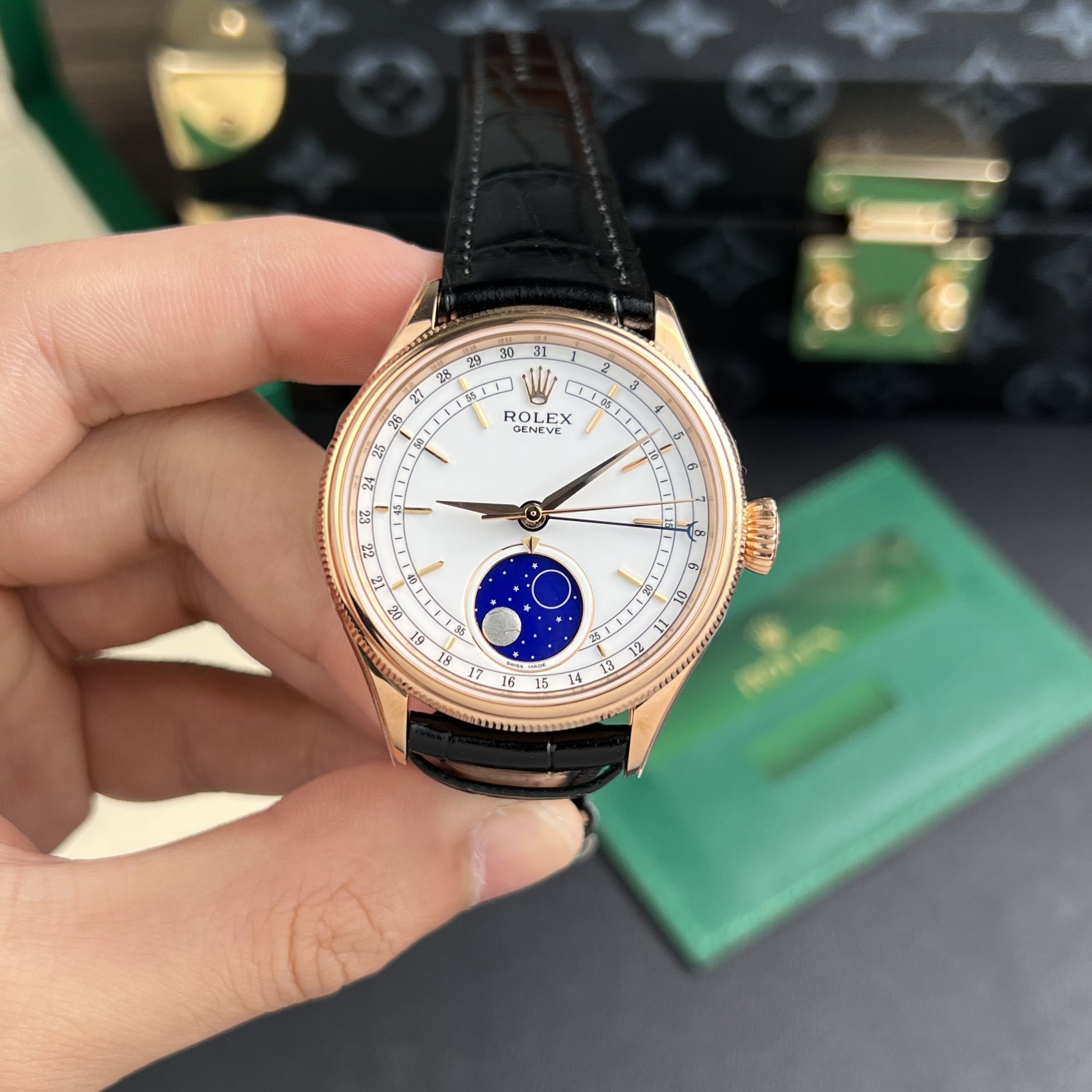 Rolex Cellini 50535 Replica Watch Everose Gold Leather Strap 39mm - Image 2