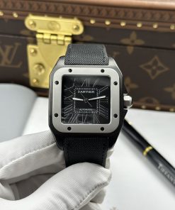 Cartier Santos 100 XL Replica 11 Watch ADLC Plated Case Black Dial Grey Bezel 41x51mm