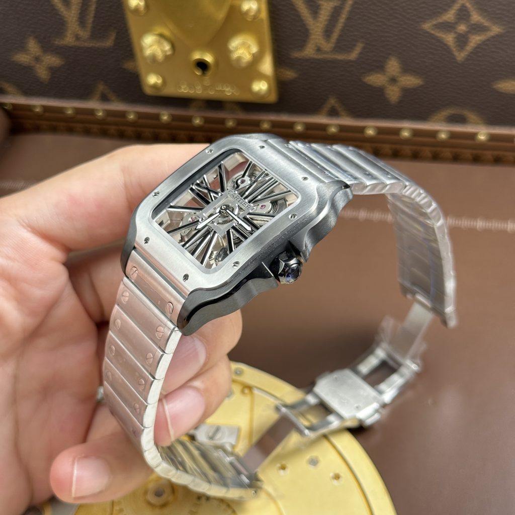 Đồng Hồ Cartier Santos de Cartier Replica 11 Skeleton Demi Đen Nhà Máy MLF 39.8mm