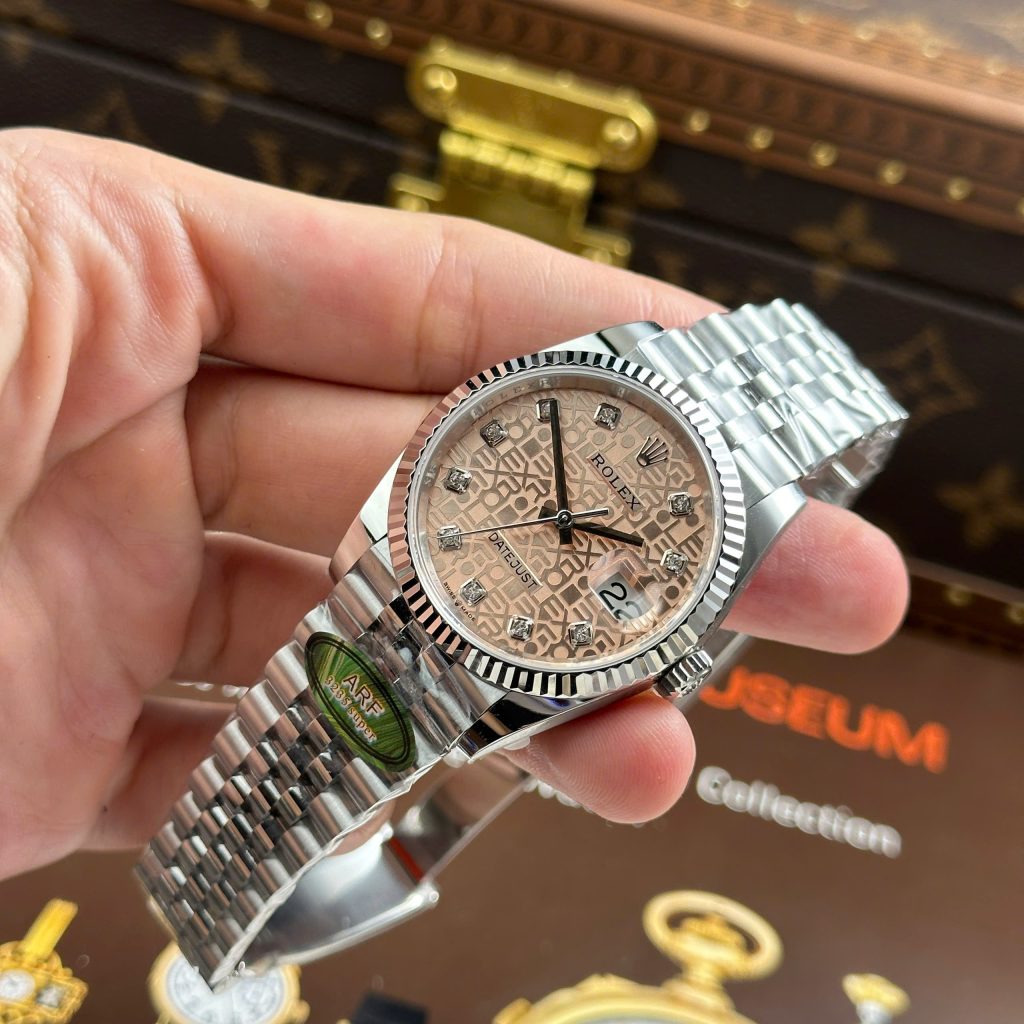 Đồng Hồ Rolex DateJust Chế Tác 11 Mặt Số Vi Tính Hồng Nhà Máy AR 36mm