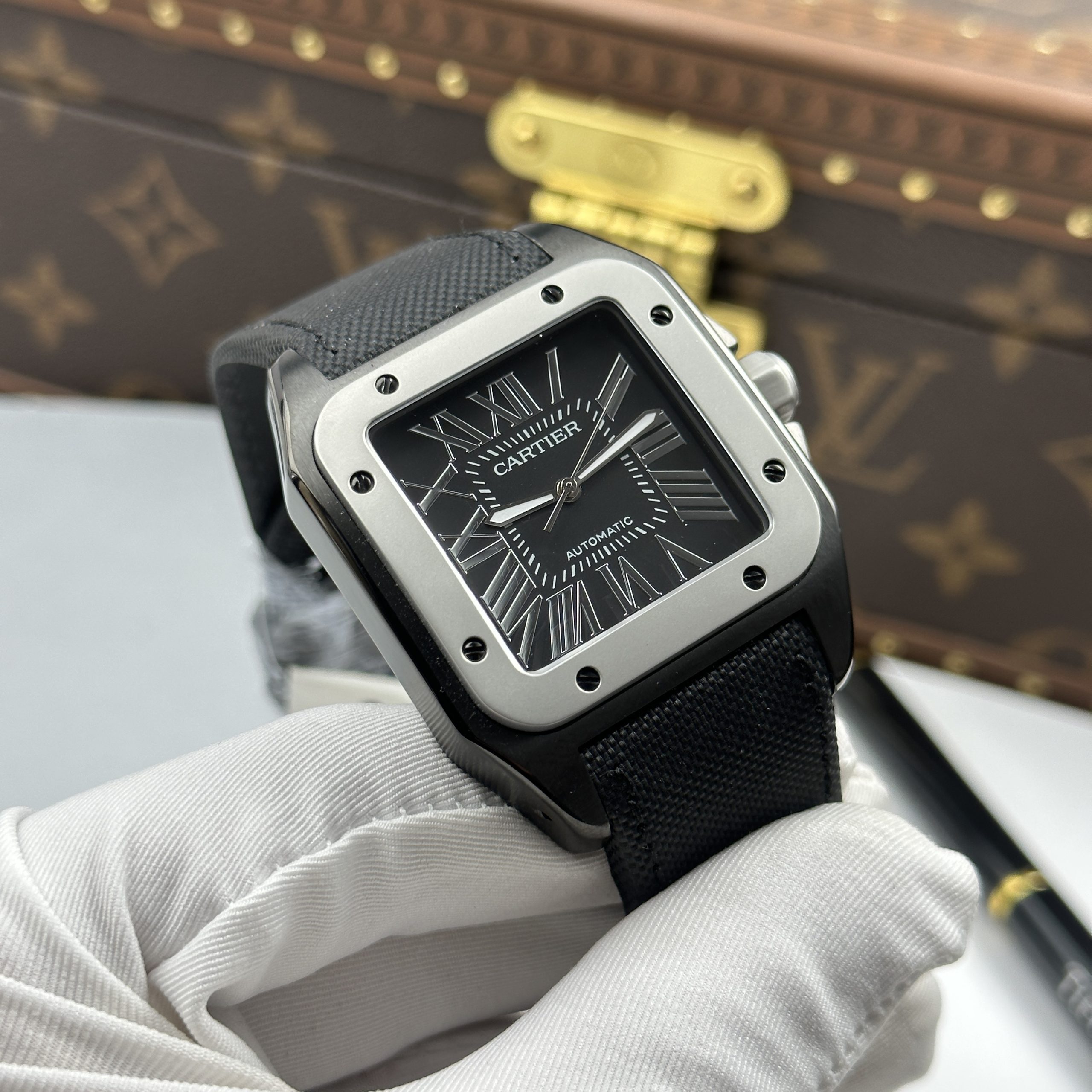 Cartier Santos 100 XL Replica 11 Watch ADLC Plated Case Black Dial Grey Bezel 41x51mm - Image 5