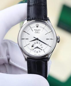 Alternative view of Rolex Cellini Dual Time 50525 Replica Watch Silver Dial Leather Strap KZ Factory 39mm