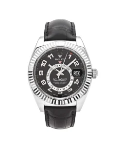 Rolex Sky-Dweller 326139 White Gold Black Dial Leather Strap 42mm
