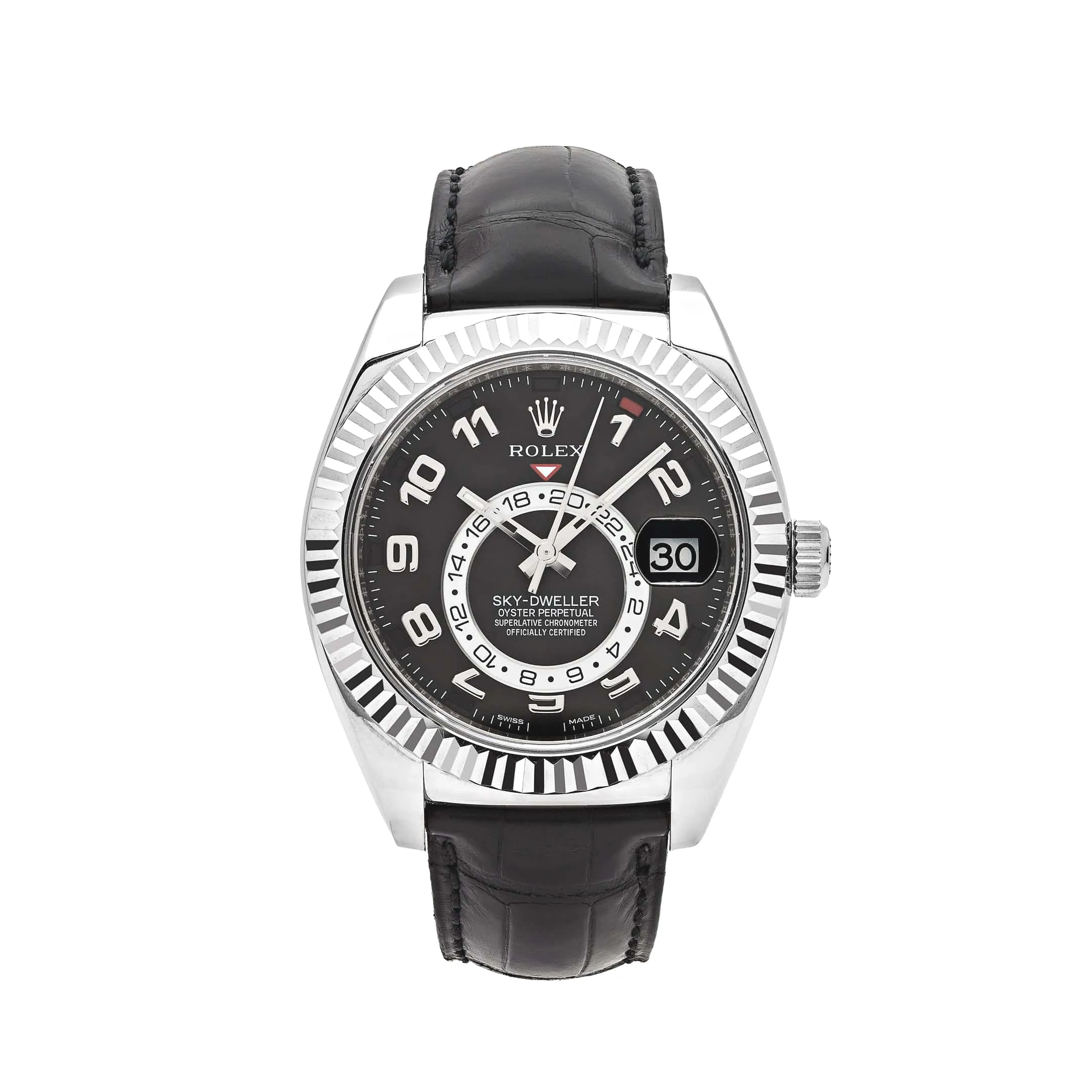 Rolex Sky-Dweller 326139 White Gold Black Dial Leather Strap 42mm